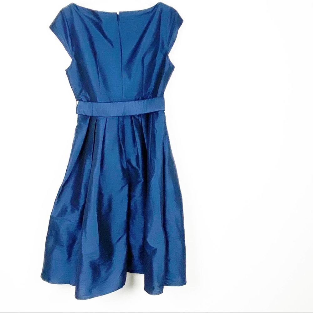 ESHAKTI Quincy Navy Belted Back Bow Lined Cap Sleeves Pleated Dress 0 Wedding - Picture 2 of 11